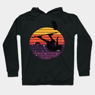 Kitesurfer Somersaulting Black Silhouette Retro Sunset Hoodie